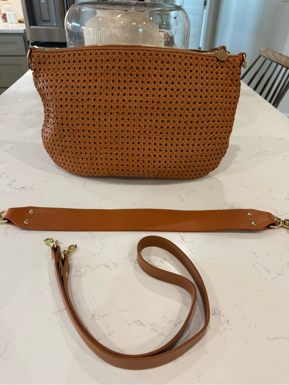Clare V Moyen Messenger Tan Rattan